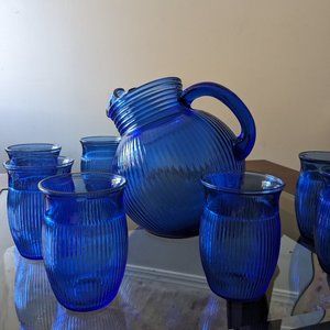 1920's Hazel Atlas Fine Rib Cobalt Blue